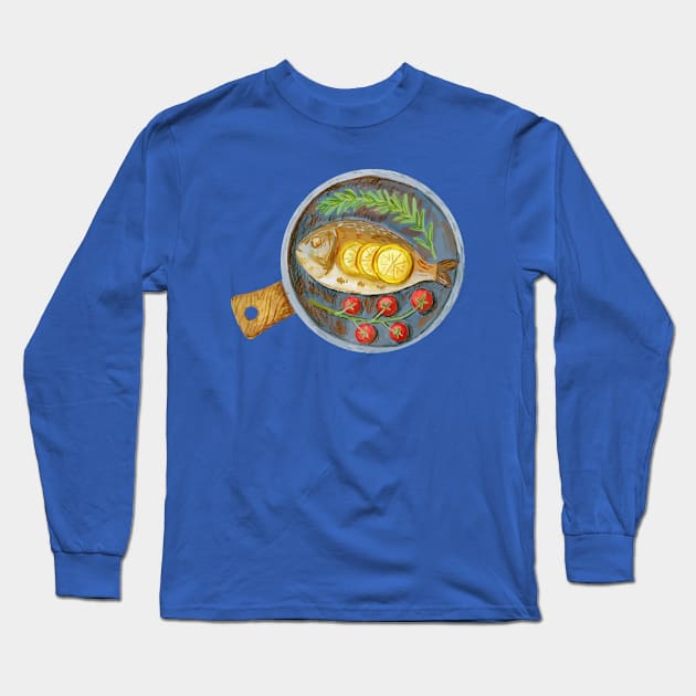 Fish Dish Watercolor Long Sleeve T-Shirt by Mako Design 